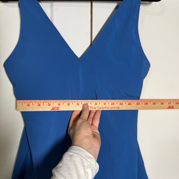 Abercrombie Wide Strap Traveler Mini Dress V-Neck Blue Size Medium TALL NWT - Picture 5 of 11